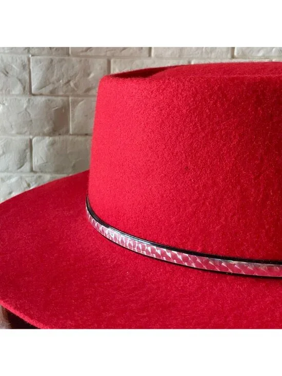 VIntage Red 100% Wool Felt Western Hat Silver Concho Hatband - Picture 7 of 11